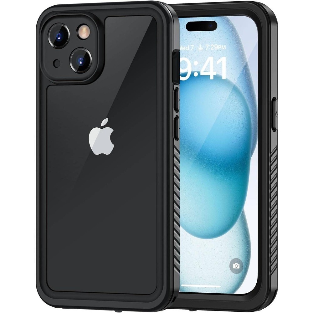 Lanhiem for iPhone 15 Case Black/Clear‎ IP68 Built-in Screen Protector Waterproo